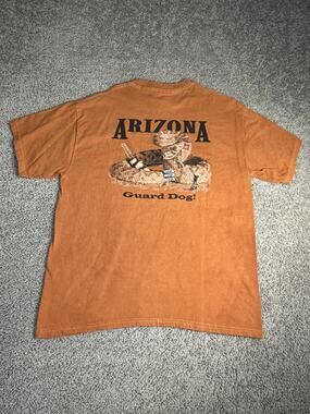 Red Dirt Shirt Mens L Orange Arizona Guard Dog Rattle Snake Crew Neck Cotton